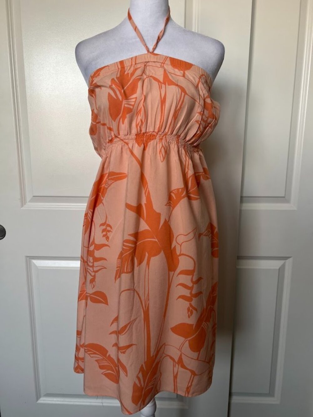 Hibiscus Collection Hawaii Orange Tropical Hawaiian Halter Dress Size Small